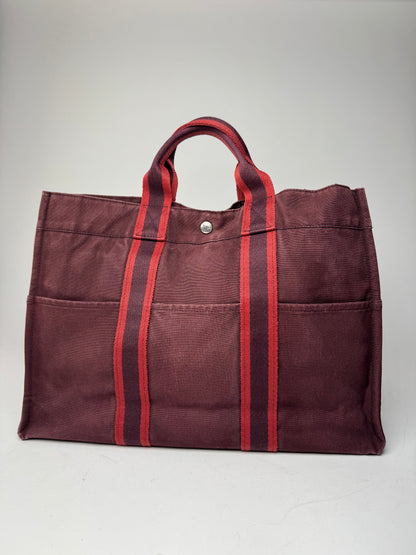Vintage Hermes Canvas Tote Bag purple Burgundy
