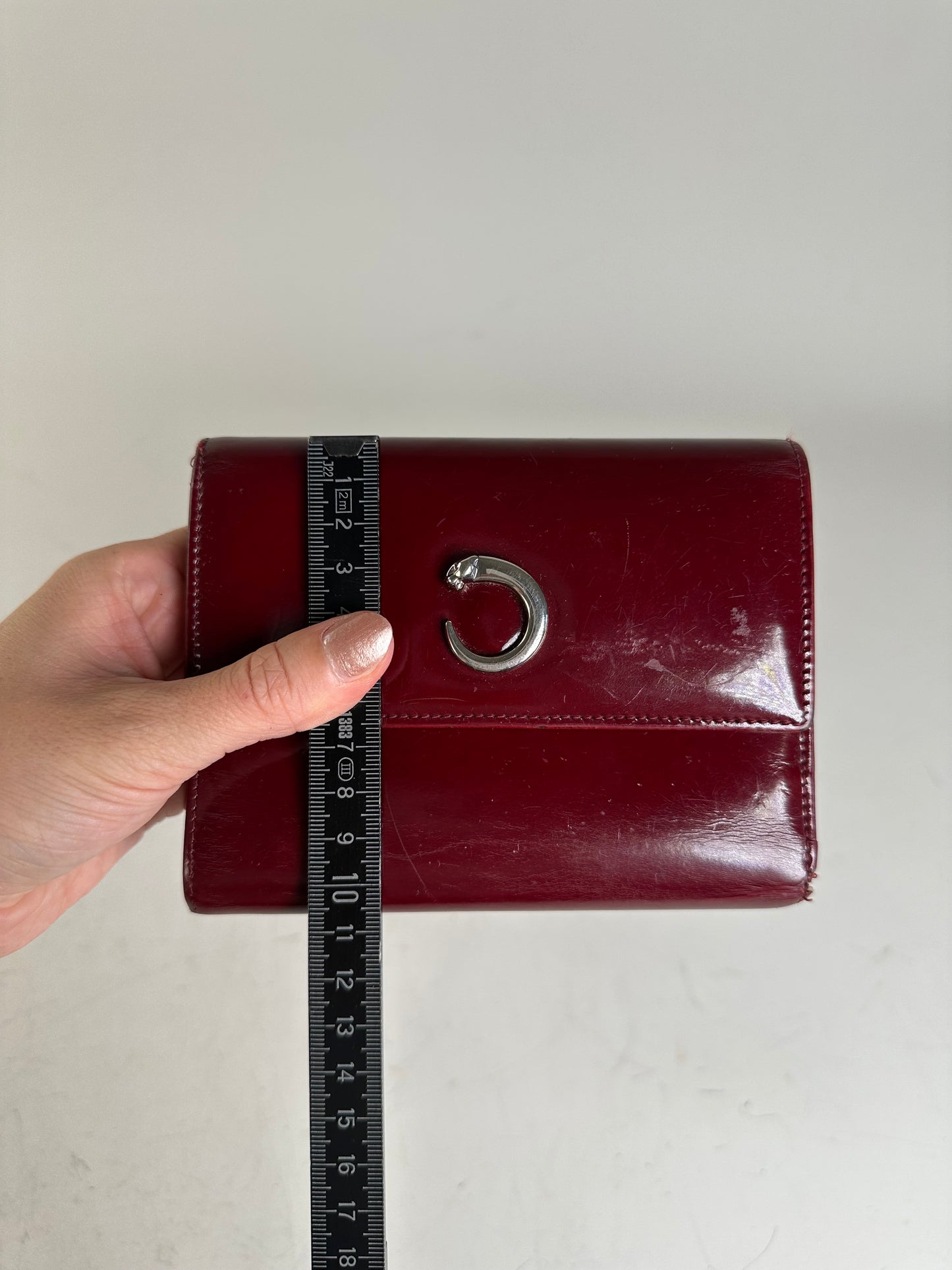 Vintage Cartier Patent Leather Wallet Burgundy Silver