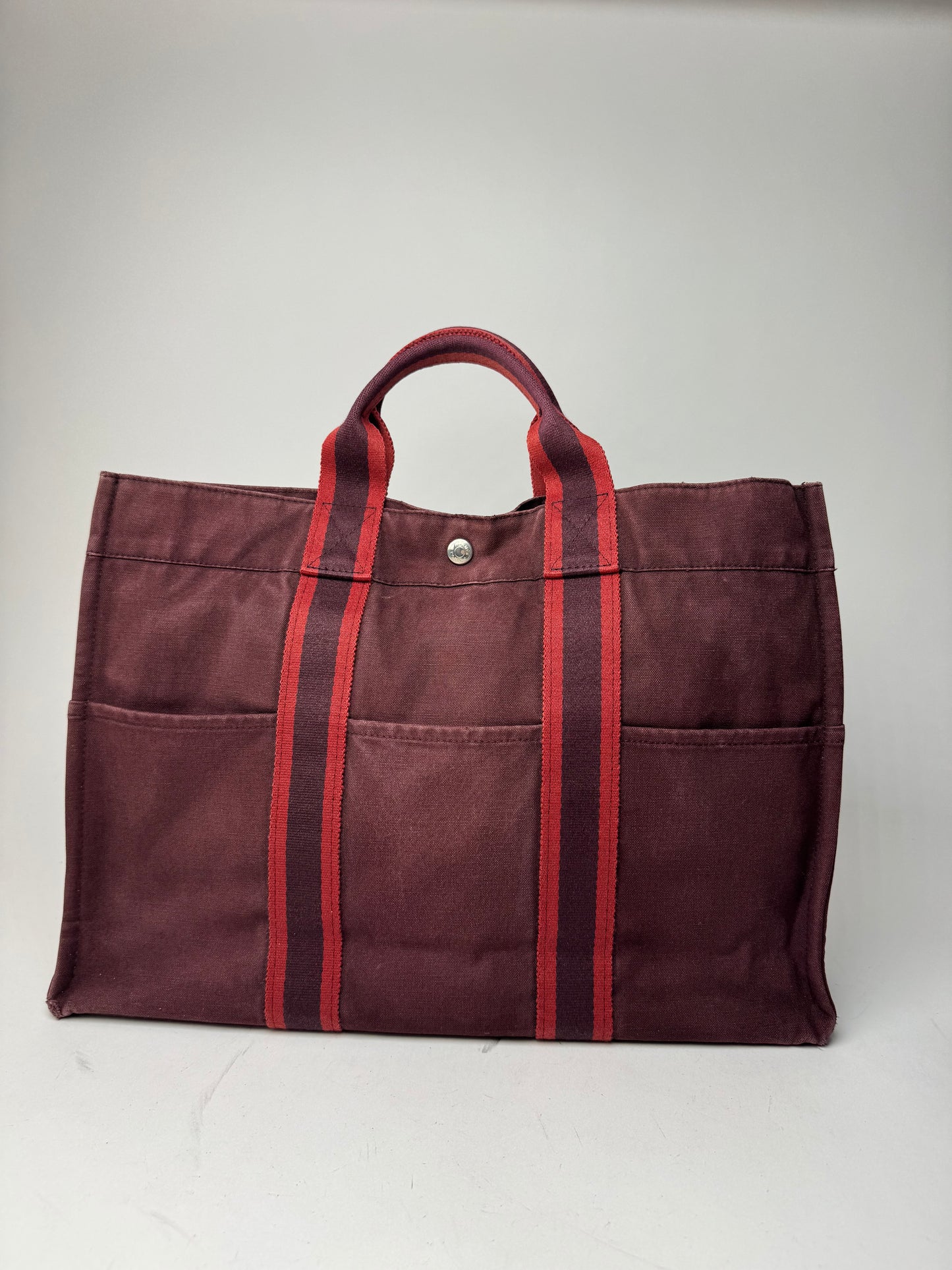 Vintage Hermes Canvas Tote Bag purple Burgundy