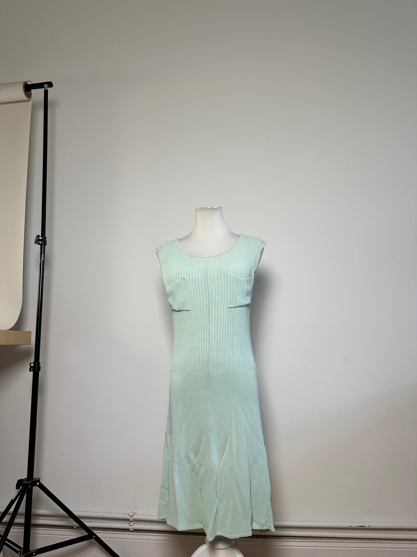 Vintage Celine Viscose Midi Dress Light Mint Green M