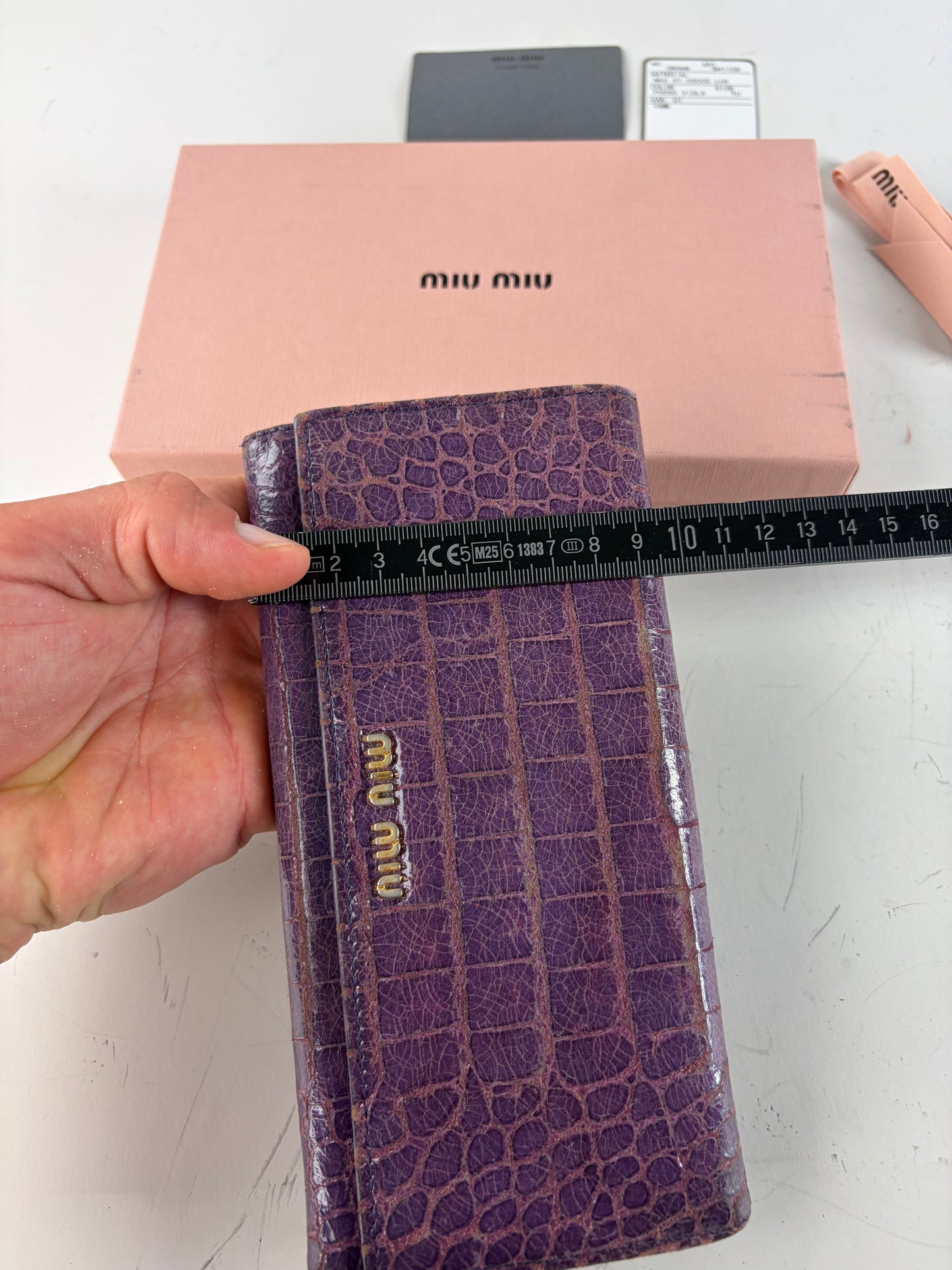 Vintage Miu Miu Crocodile-Embossed Leather Wallet Purple Gold