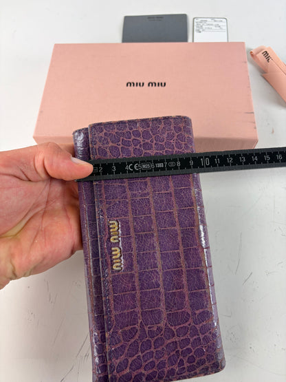 Vintage Miu Miu Crocodile-Embossed Leather Wallet Purple Gold