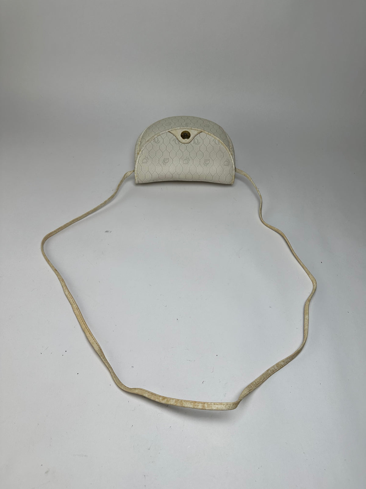 Vintage Dior Hexagonal Monogram Flap Crossbody Bag Late 1970s Cream