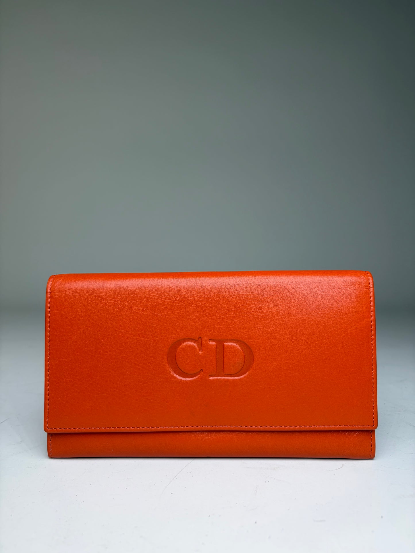 Vintage Dior Smooth Leather Bifold Wallet Orange Gold