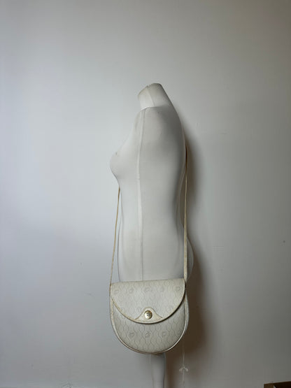 Vintage Dior Hexagonal Monogram Flap Crossbody Bag Late 1970s Cream
