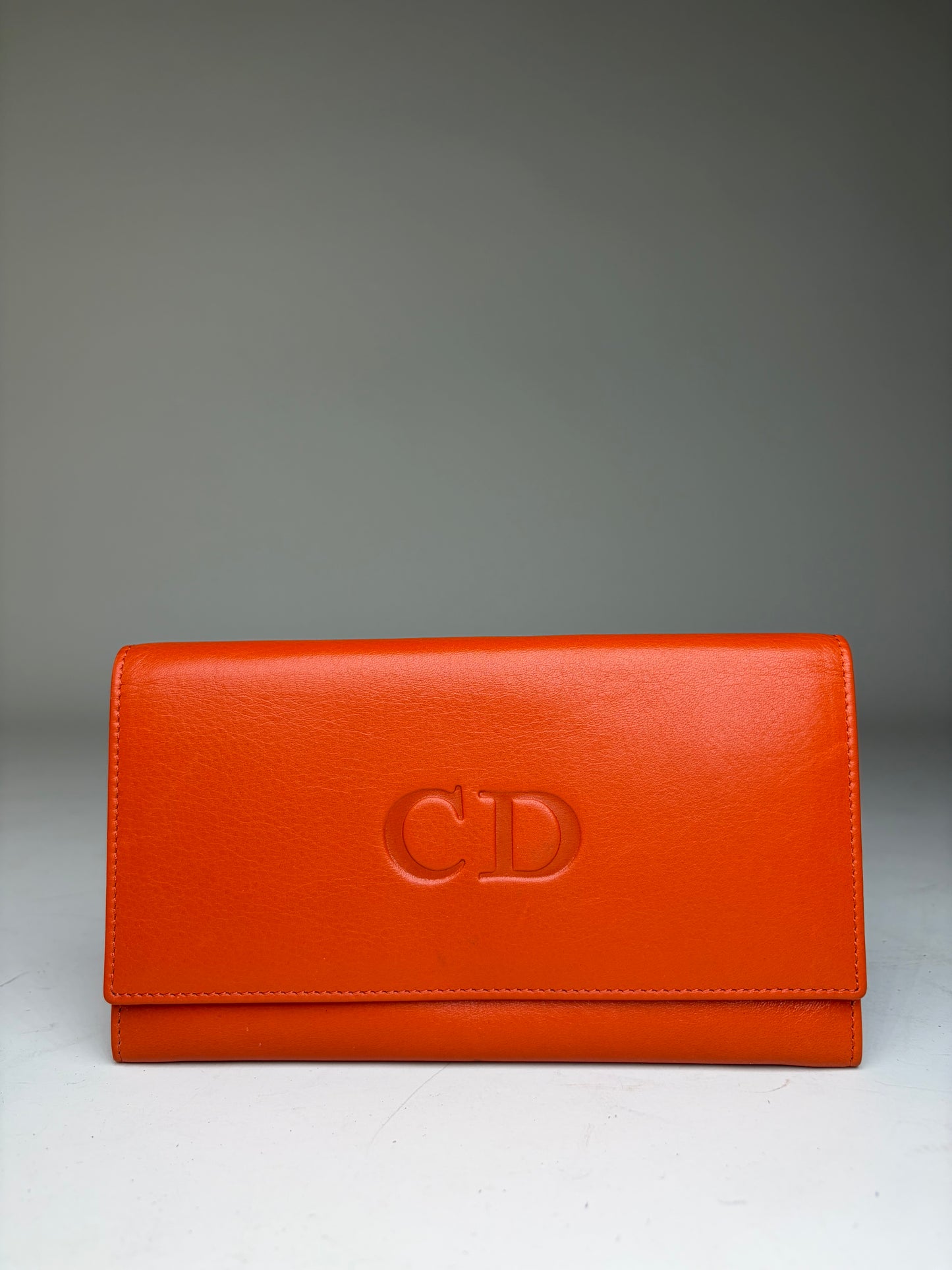 Vintage Dior Smooth Leather Bifold Wallet Orange Gold