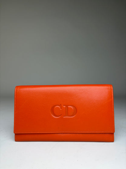 Vintage Dior Smooth Leather Bifold Wallet Orange Gold