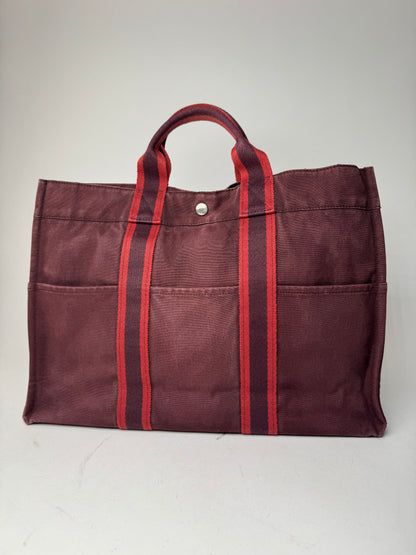 Vintage Hermes Canvas Tote Bag purple Burgundy