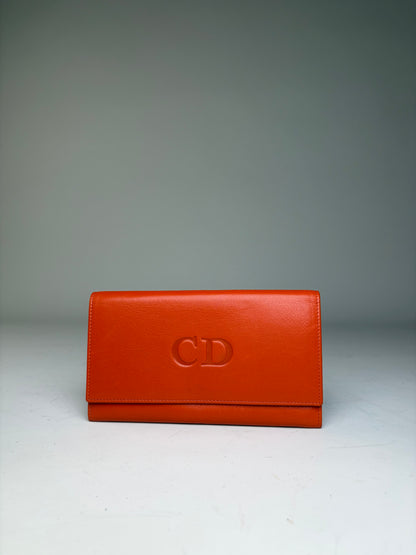 Vintage Dior Smooth Leather Bifold Wallet Orange Gold