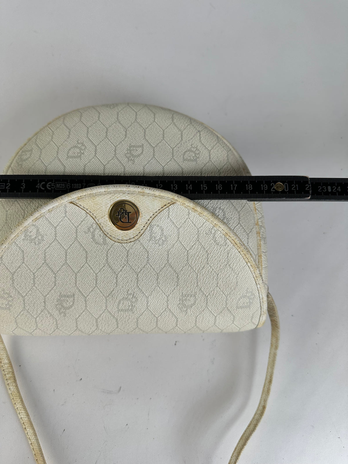 Vintage Dior Hexagonal Monogram Flap Crossbody Bag Late 1970s Cream
