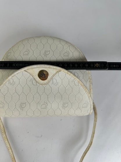 Vintage Dior Hexagonal Monogram Flap Crossbody Bag Late 1970s Cream