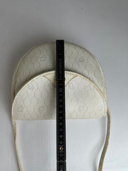 Vintage Dior Hexagonal Monogram Flap Crossbody Bag Late 1970s Cream