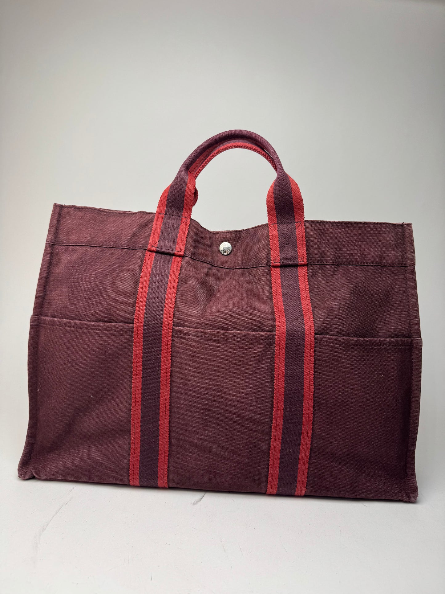 Vintage Hermes Canvas Tote Bag purple Burgundy