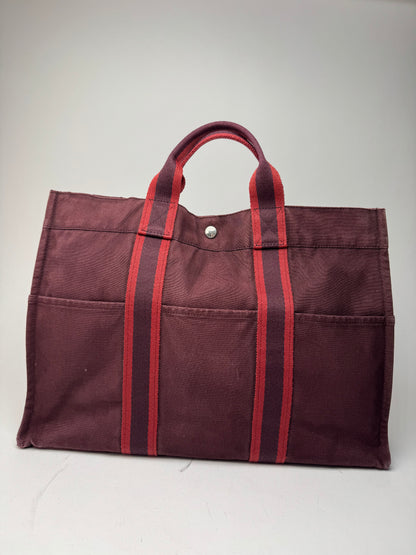 Vintage Hermes Canvas Tote Bag purple Burgundy