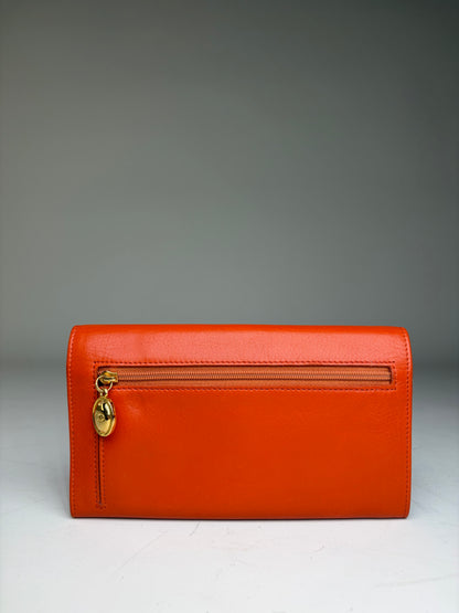 Vintage Dior Smooth Leather Bifold Wallet Orange Gold