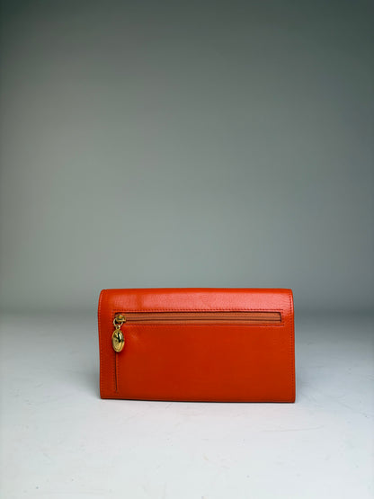 Vintage Dior Smooth Leather Bifold Wallet Orange Gold
