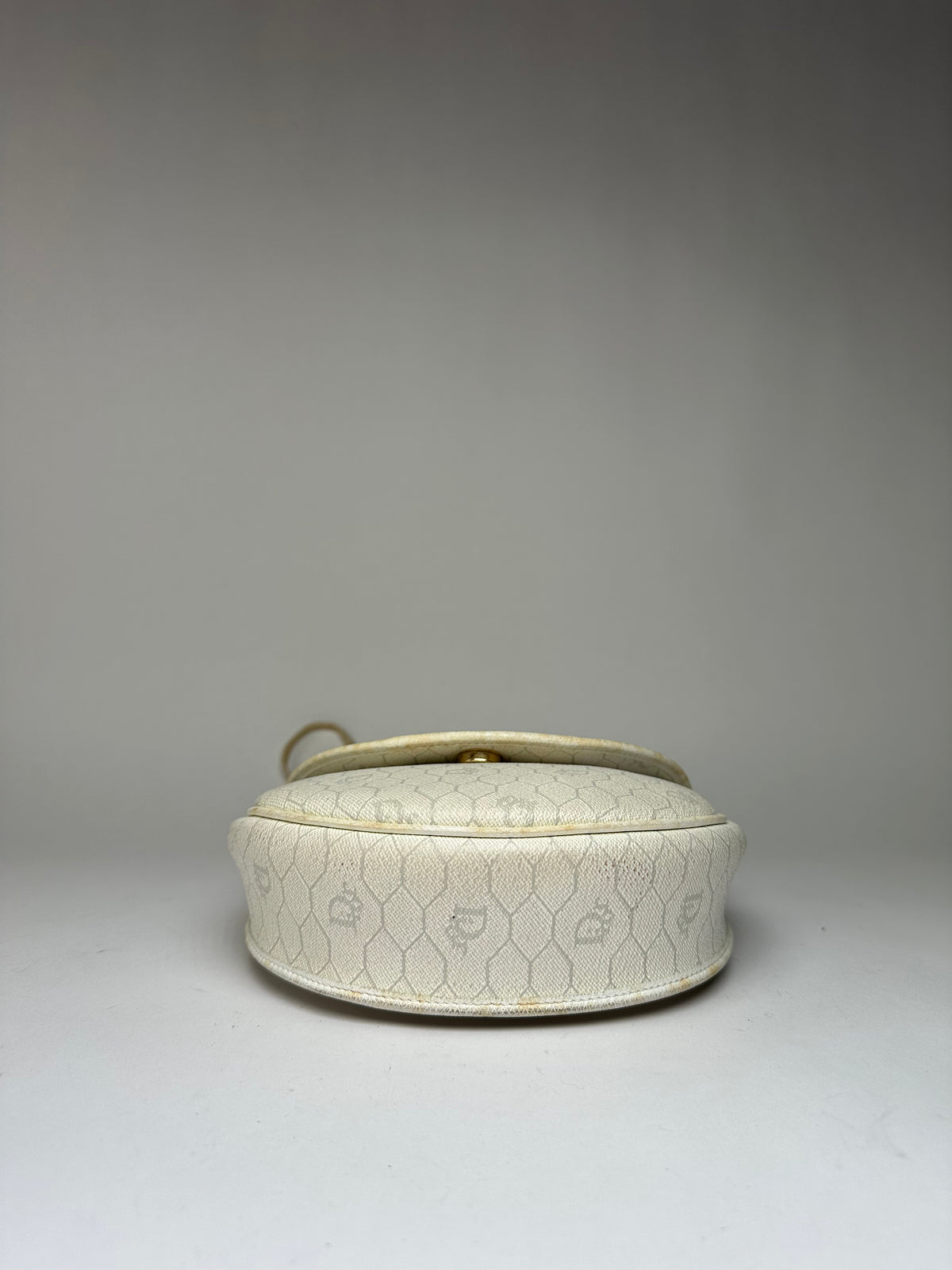 Vintage Dior Hexagonal Monogram Flap Crossbody Bag Late 1970s Cream