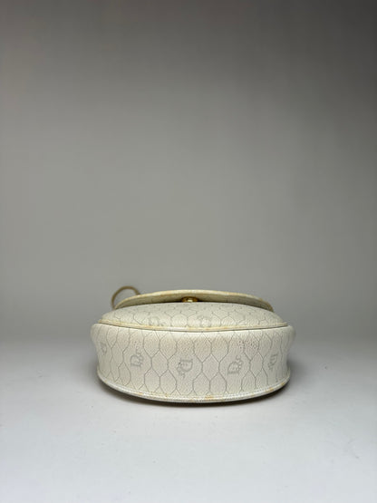 Vintage Dior Hexagonal Monogram Flap Crossbody Bag Late 1970s Cream