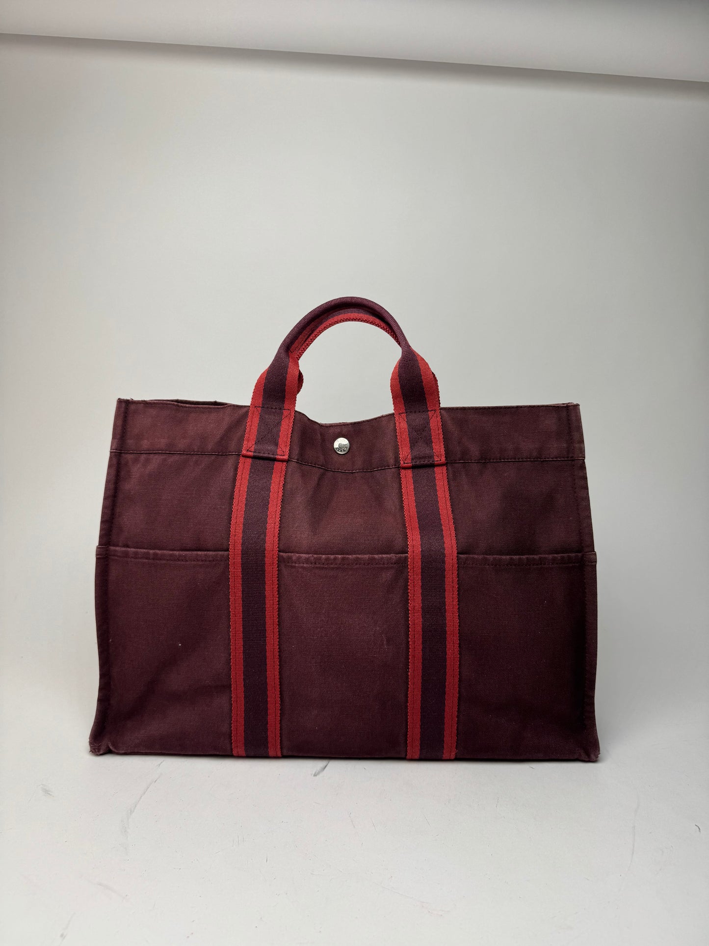 Vintage Hermes Canvas Tote Bag purple Burgundy