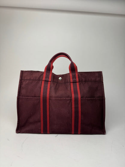 Vintage Hermes Canvas Tote Bag purple Burgundy
