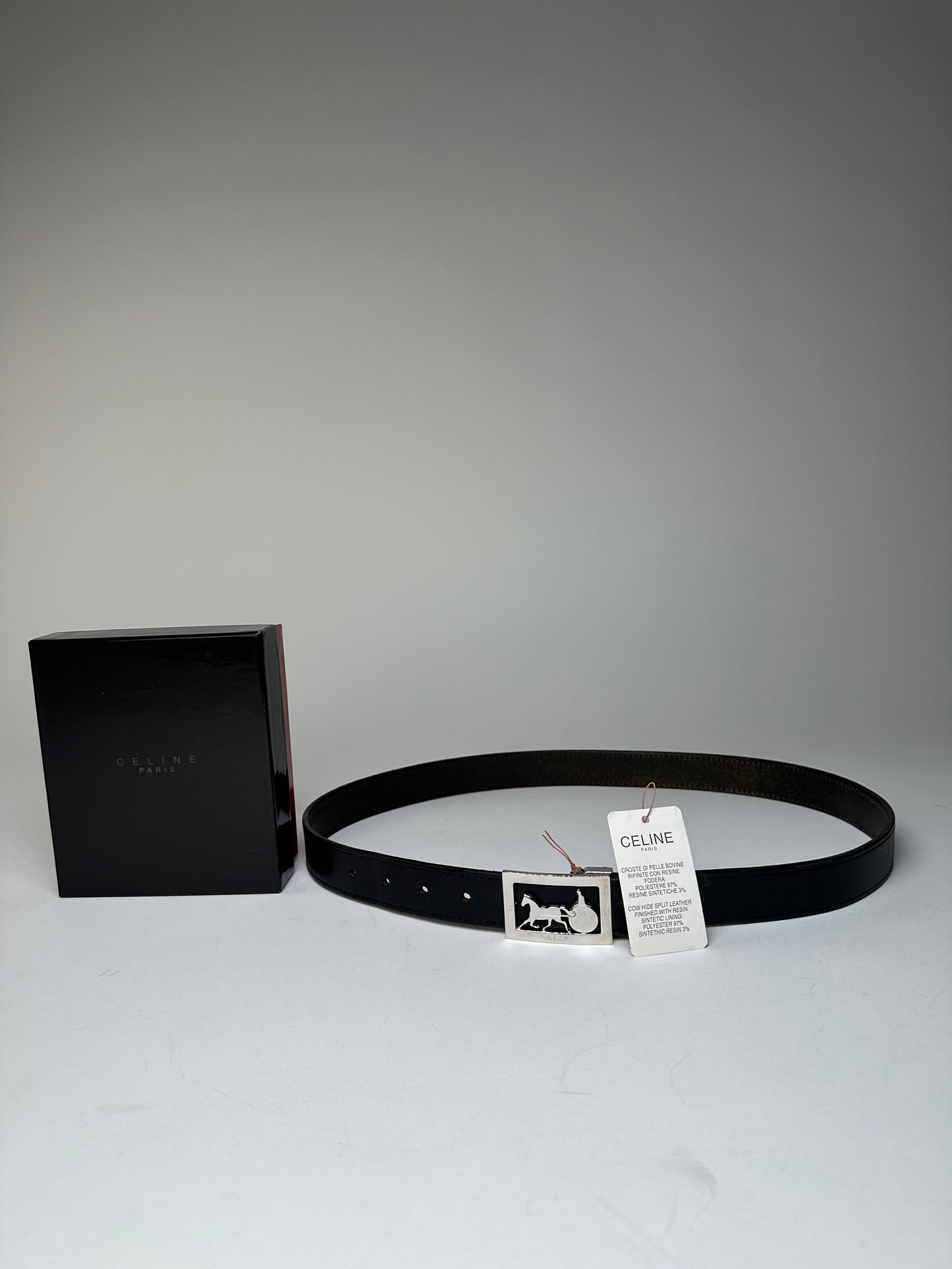 Vintage Celine Paris Crocodile Emblossed Leather Belt Black