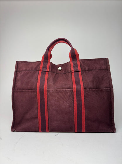 Vintage Hermes Canvas Tote Bag purple Burgundy
