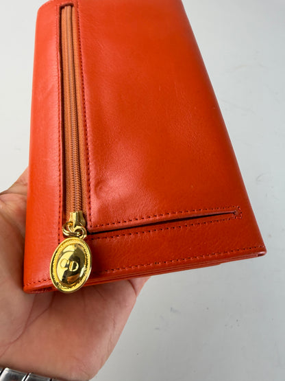 Vintage Dior Smooth Leather Bifold Wallet Orange Gold