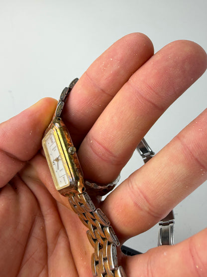Vintage Givenchy Stainless Steel Gold Bracelet Watch Silver Gold