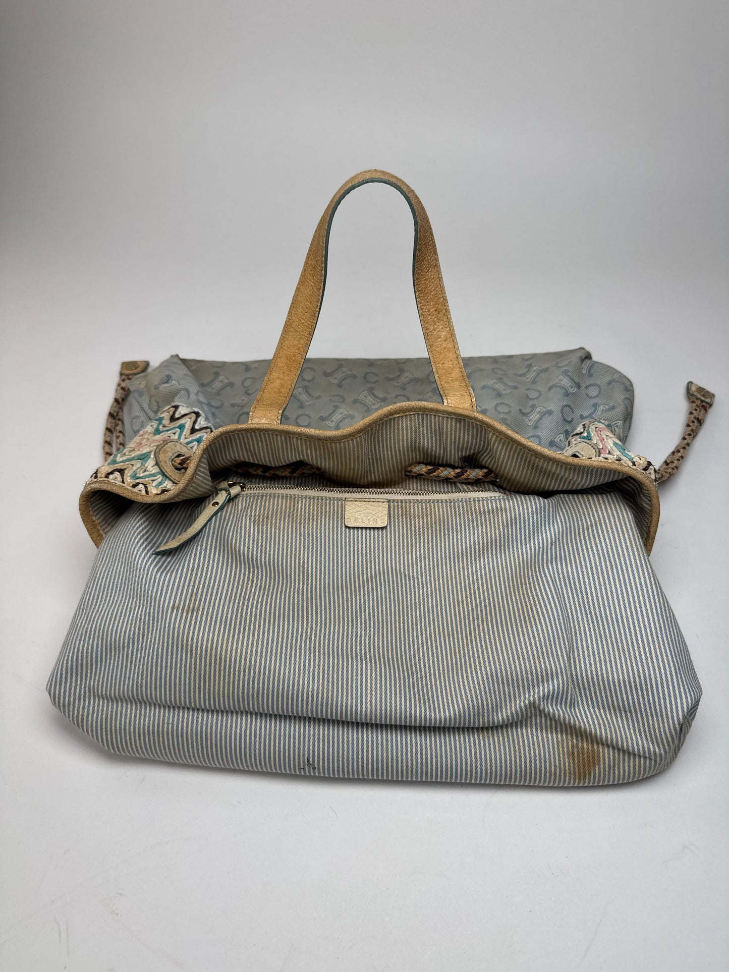 Vintage Celine Monogram Handbag Beige Blue White