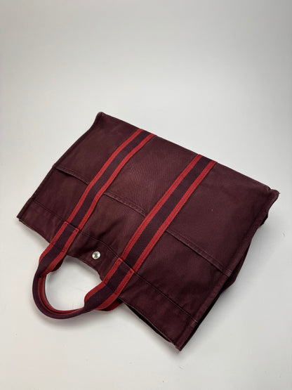 Vintage Hermes Canvas Tote Bag purple Burgundy
