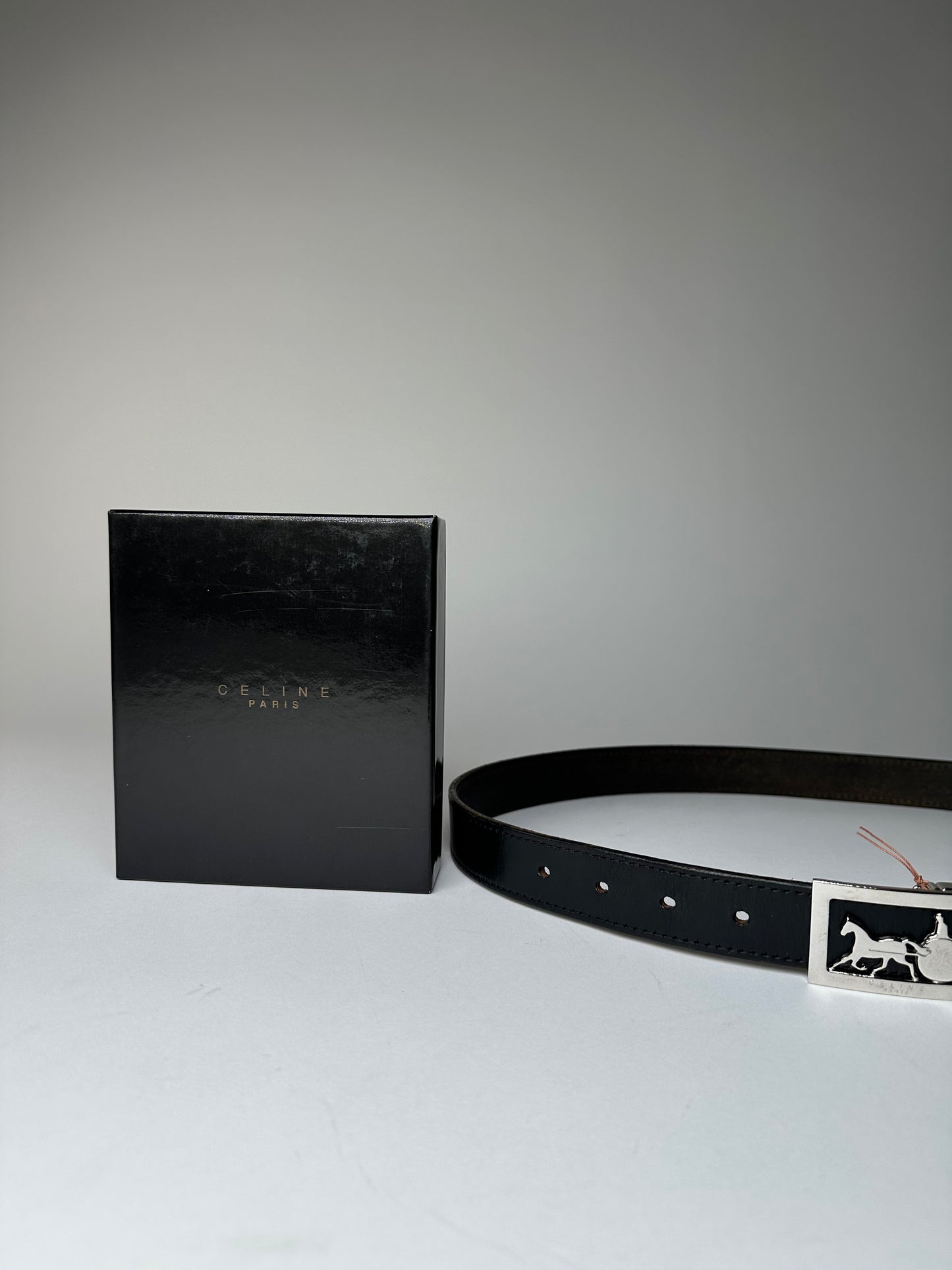 Vintage Celine Paris Crocodile Emblossed Leather Belt Black
