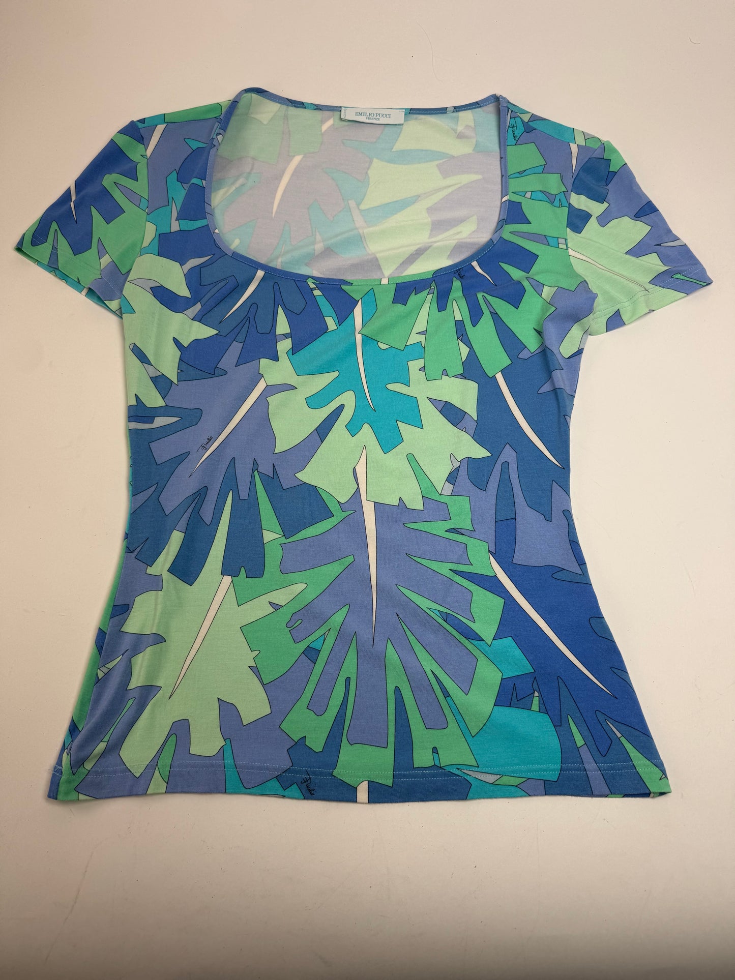 Vintage Emilio Pucci Blue Abstract Top XS