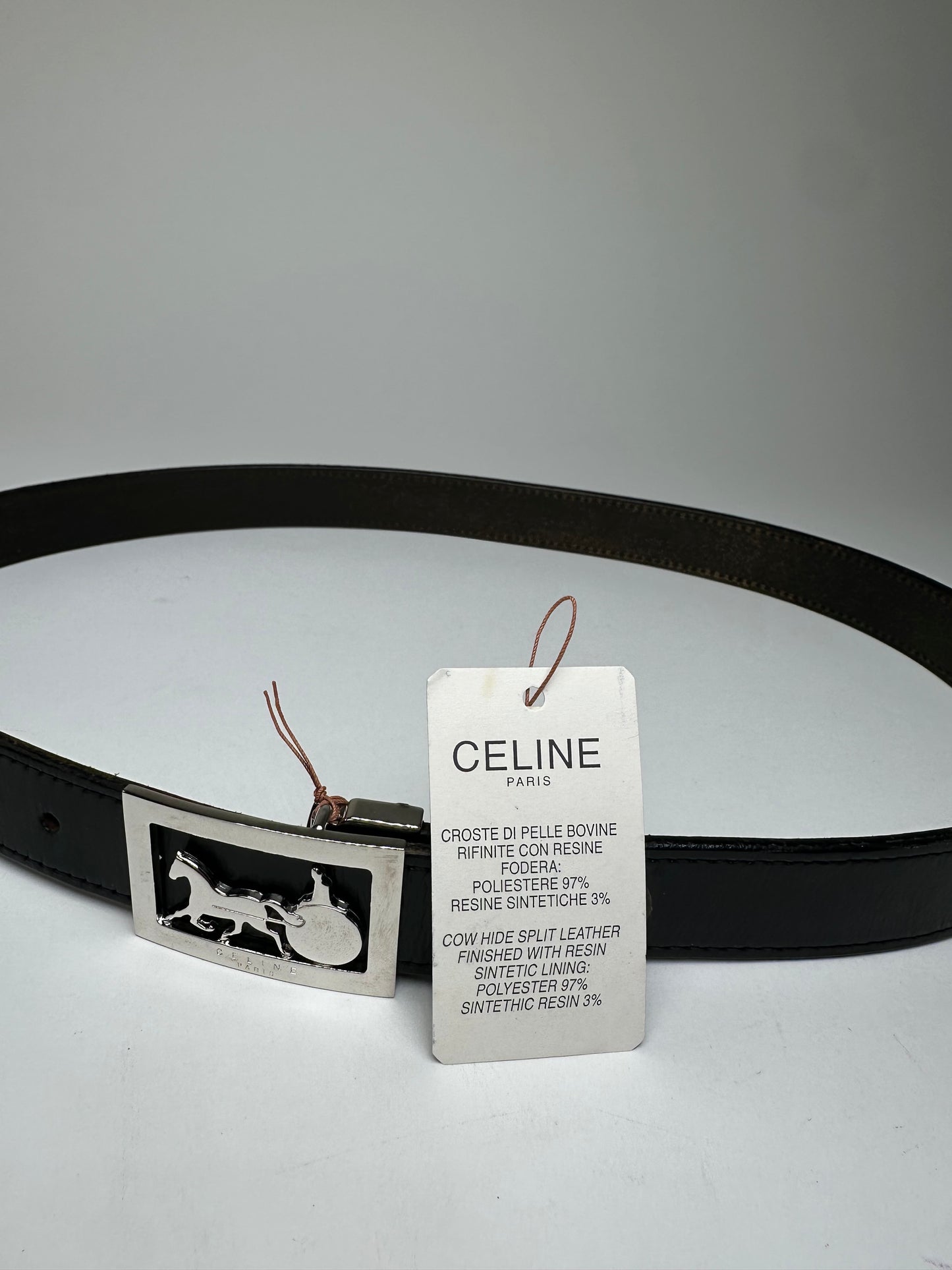 Vintage Celine Paris Crocodile Emblossed Leather Belt Black