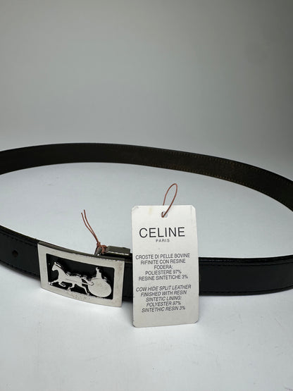 Vintage Celine Paris Crocodile Emblossed Leather Belt Black