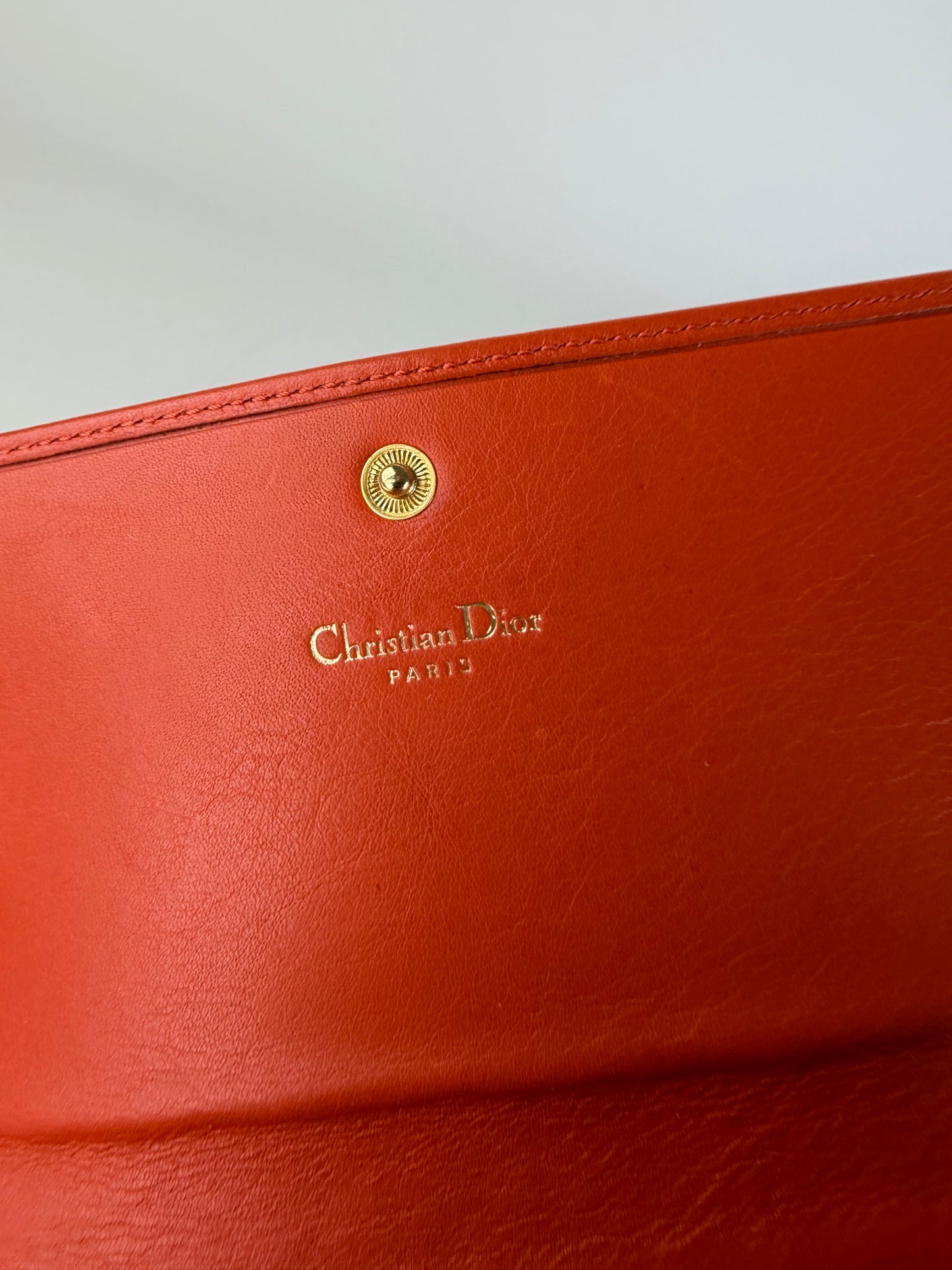 Vintage Dior Smooth Leather Bifold Wallet Orange Gold