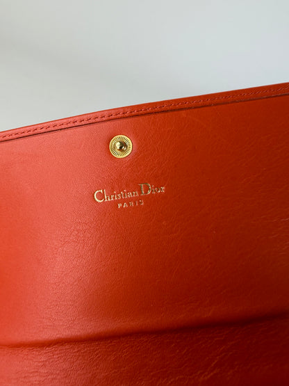 Vintage Dior Smooth Leather Bifold Wallet Orange Gold