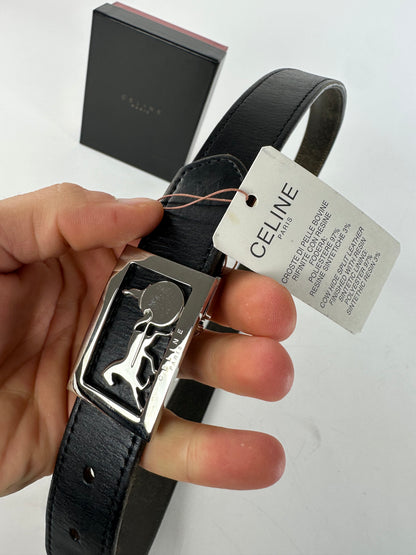 Vintage Celine Paris Crocodile Emblossed Leather Belt Black