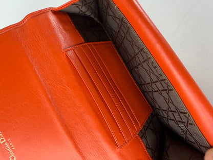 Vintage Dior Smooth Leather Bifold Wallet Orange Gold