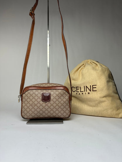 Vintage Celine Macadam Canvas Crossbody Bag Late 1980s Beige Brown