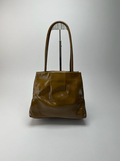 Sac vintage en cuir verni Céline Paris Kaki