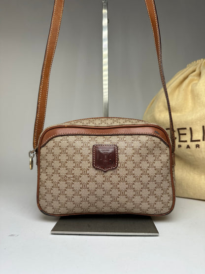 Vintage Celine Macadam Canvas Crossbody Bag Late 1980s Beige Brown