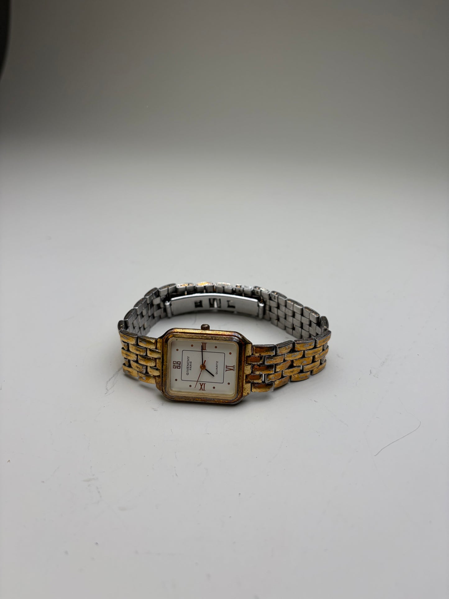 Vintage Givenchy Stainless Steel Gold Bracelet Watch Silver Gold