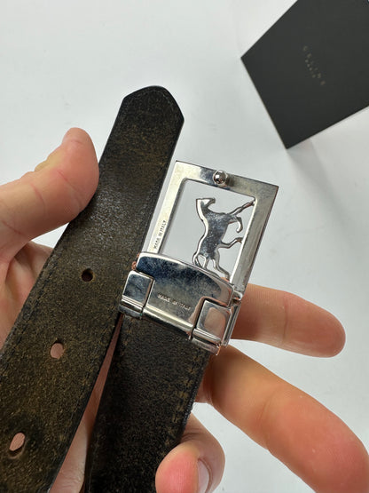 Vintage Celine Paris Crocodile Emblossed Leather Belt Black