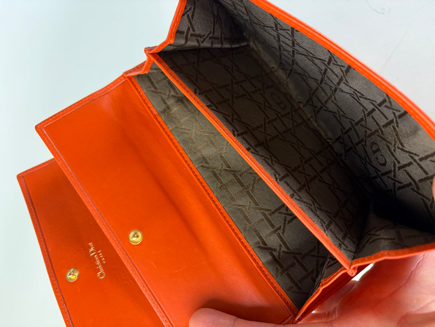 Vintage Dior Smooth Leather Bifold Wallet Orange Gold