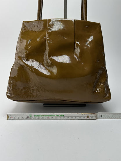Sac vintage en cuir verni Céline Paris Kaki