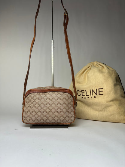 Vintage Celine Macadam Canvas Crossbody Bag Late 1980s Beige Brown