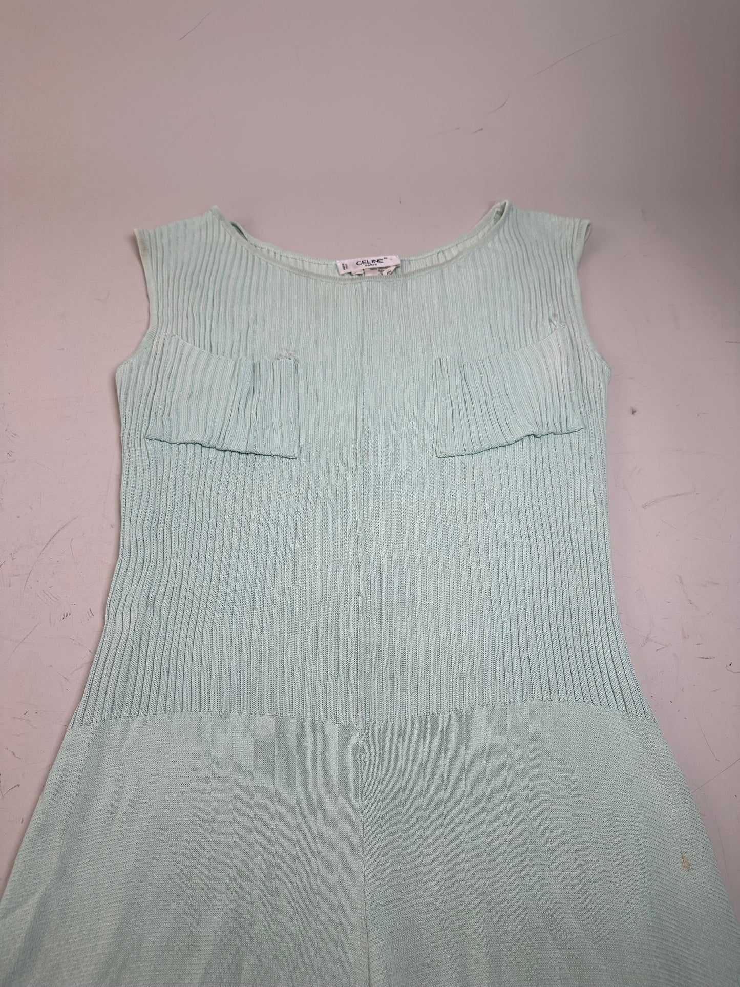 Vintage Celine Viscose Midi Dress Light Mint Green M