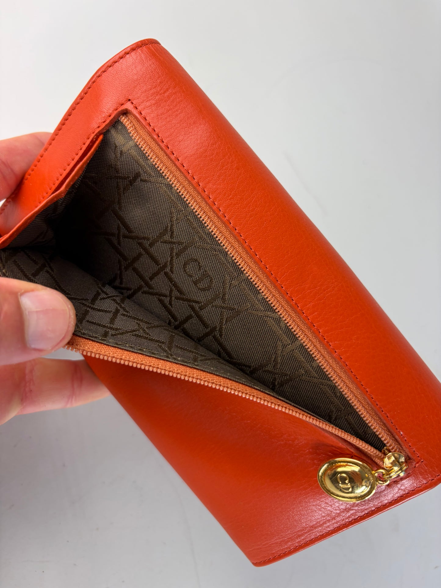 Vintage Dior Smooth Leather Bifold Wallet Orange Gold