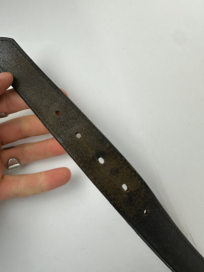 Vintage Celine Paris Crocodile Emblossed Leather Belt Black