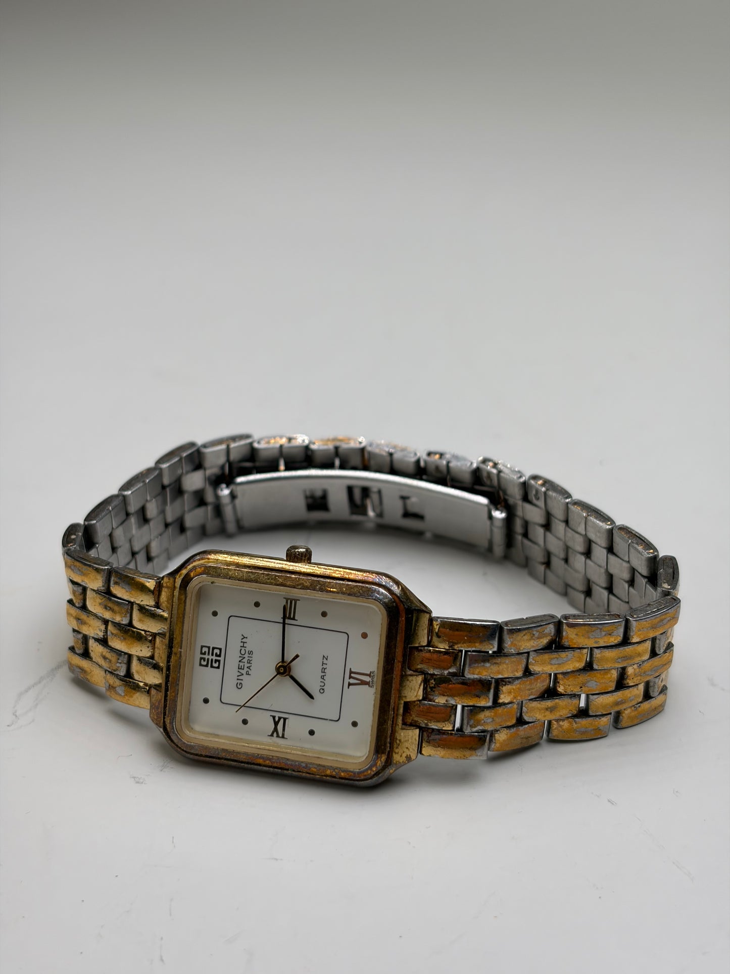 Vintage Givenchy Stainless Steel Gold Bracelet Watch Silver Gold